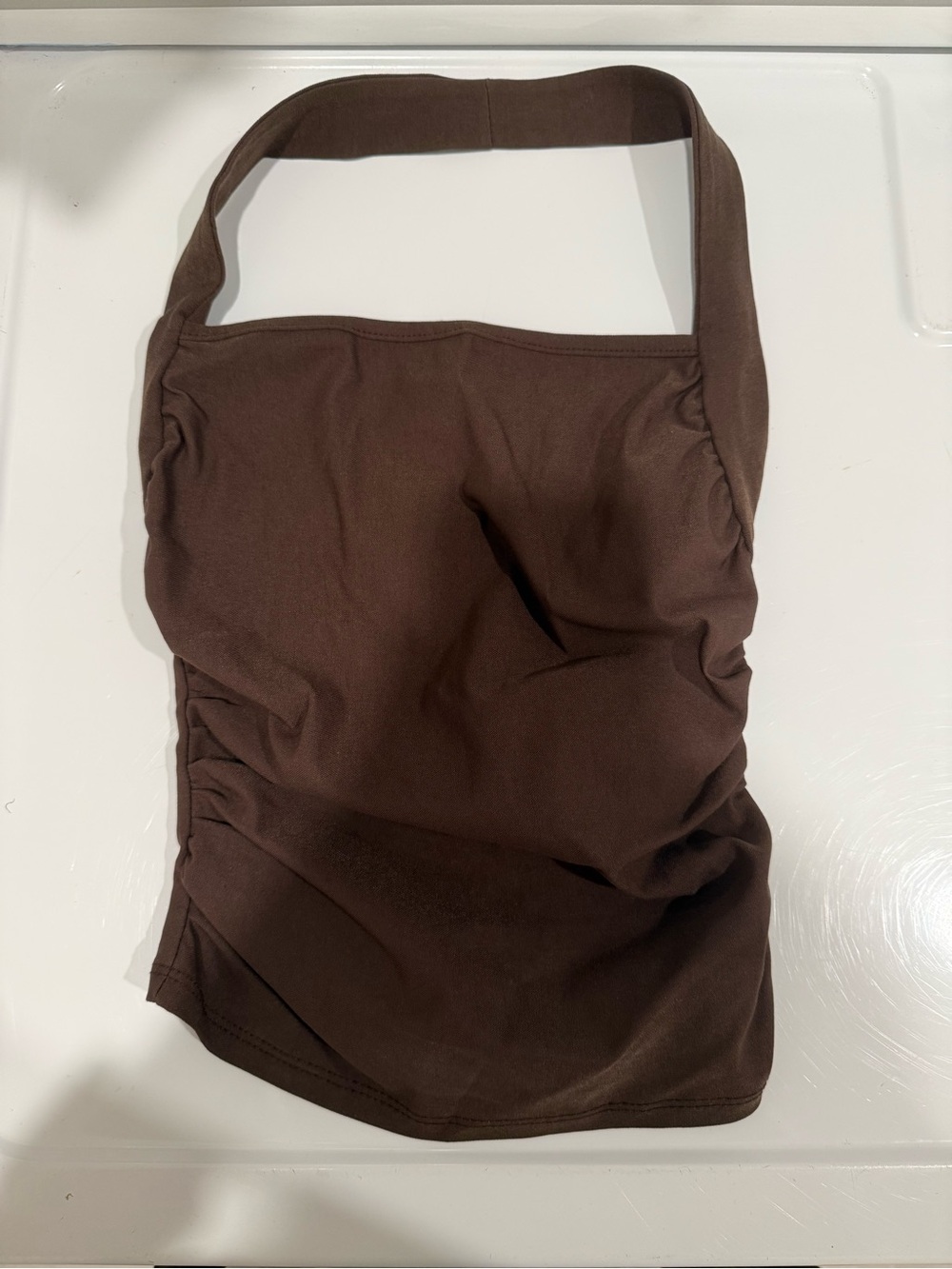 Brown One-Shoulder Ruched Tank Top